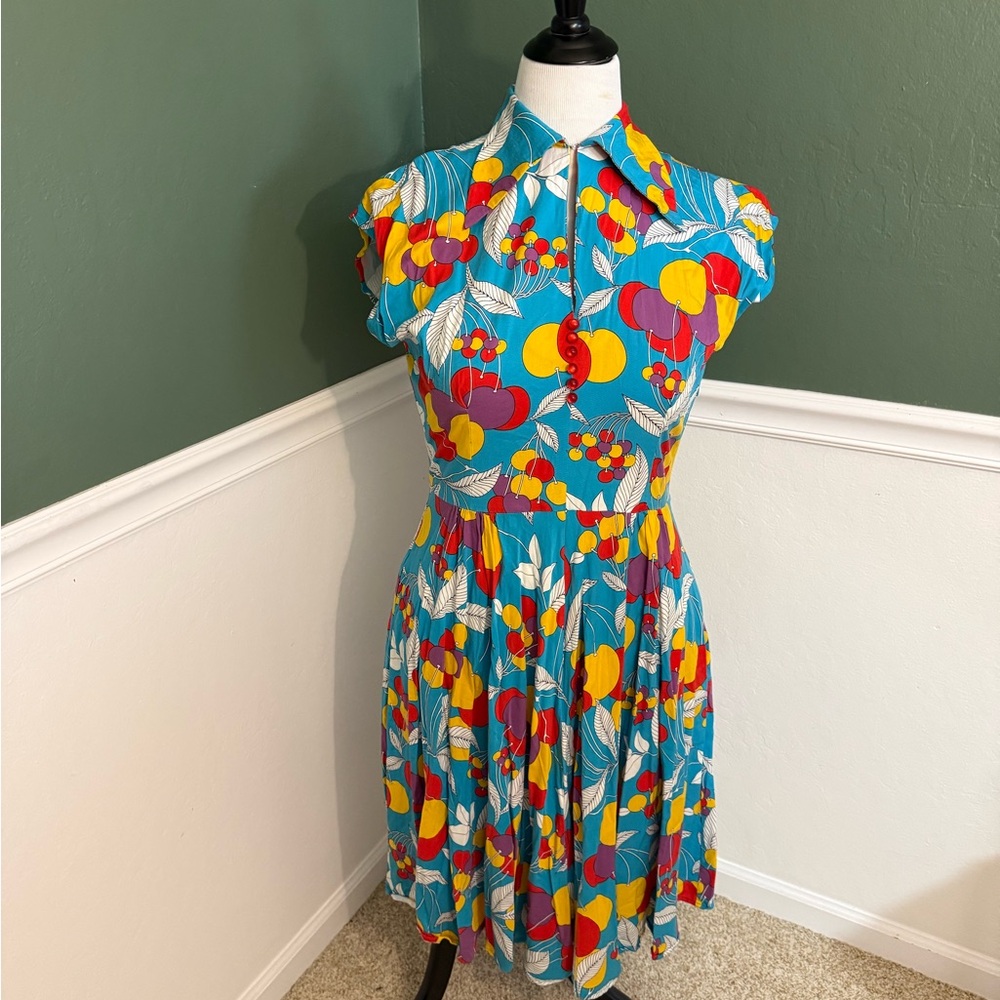 Trashy Diva by Candice Gwinn Vintage-Style Cherry Print Button Front Dress Sz14